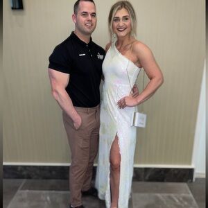 One Shoulder White / Iridescent Formal Dress